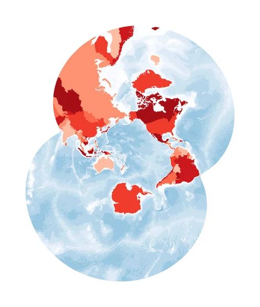 세계 지도 ( 영어 ) Modified Vietographic projection for the Pacific Ocean World in red color with blue — 스톡 벡터