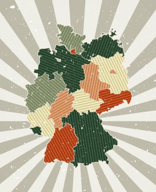 Almanya 'nın klasik haritası Grunge posteri ve Almanya' nın retro renk paleti şeklinde ülke haritası.