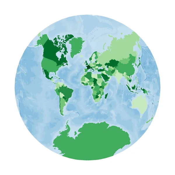 Mapa světa Van der Grinten II projekce Svět v zelených barvách s modrým oceánem vektor — Stockový vektor