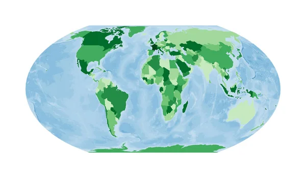 Mapa del mundo Proyección de Wagner IV Mundo en colores verdes con océano azul Ilustración vectorial — Vector de stock