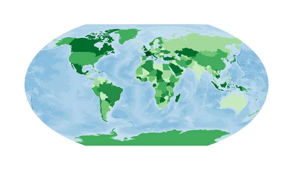 Mapa del mundo Proyección de Wagner VI Mundo en colores verdes con océano azul Ilustración vectorial — Vector de stock