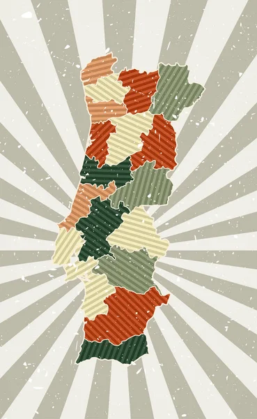 ポルトガルのヴィンテージマップレトロなカラーパレットで国の地図とグランジポスターの形状 — ストックベクタ