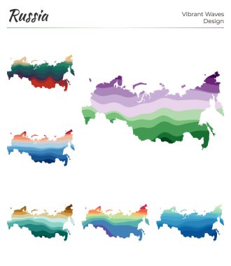 Rusya 'nın bir dizi vektör haritası canlı dalgalar tasarlıyor Geometrik düz eğriler halinde ülkenin Parlak haritası