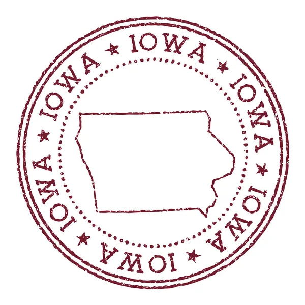 Iowa ronde rubberen stempel bij ons staatskaart Vintage rood paspoort stempel met ronde tekst en sterren — Stockvector