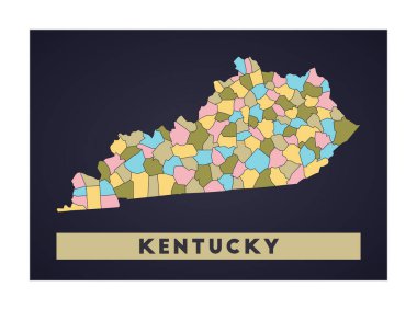 Kentucky Haritası. Kentucky Şekli 'yle eyalet posteri. Tarz sahibi vektör.