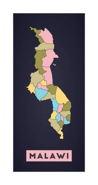 Malawi térkép Ország plakát régiókkal Malawi alakja országnévvel Vibráns vektor — Stock Vector