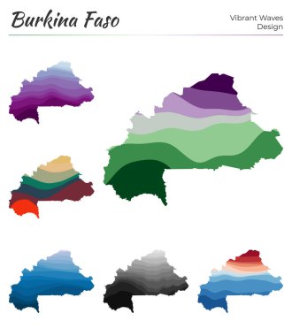 Burkina Faso Vibrant dalgalarının vektör haritaları geometrik pürüzsüz ülkenin parlak haritasını dizayn eder