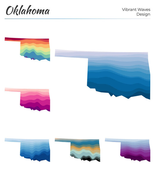 Набор векторных карт дизайна вибрационных волн Оклахомы Яркая карта нашего штата по геометрической гладкости