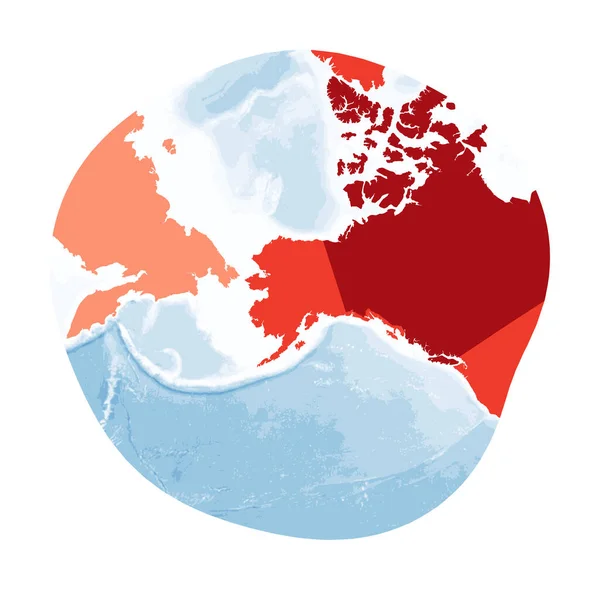 世界地図青い海のベクトルで赤い色でアラスカ世界のための修正された立体投影 — ストックベクタ