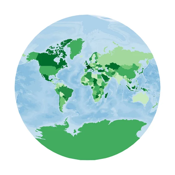 Mundo Mapa Van der Grinten III projecção Mundo em cores verdes com azul oceano Vector —  Vetores de Stock