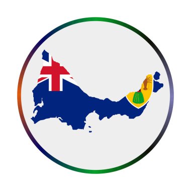 Providenciales simgesi. Adanın Providenciales bayrağıyla şekli. Bayrak renkleri eğimli yuvarlak tabela. Büyüleyici vektör illüstrasyonu.