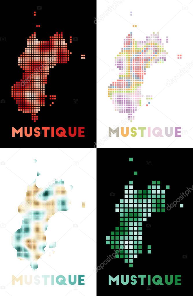 Mustique map. Collection of map of Mustique in dotted style. Borders of ...