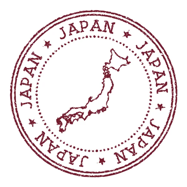 Giappone timbro di gomma rotonda con mappa del paese timbro passaporto rosso Vintage con testo circolare e stelle — Vettoriale Stock