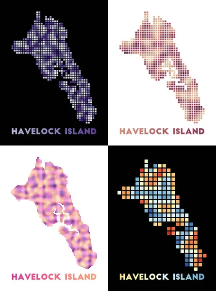 Havelock Island mapa Colección de mapa de Havelock Island en estilo punteado Fronteras de la isla — Vector de stock