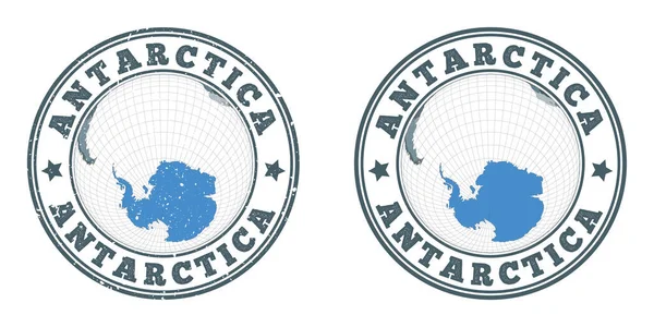 Antarctica round logos Circular badges of country with map of Antarctica in world context Plain — Stock Vector