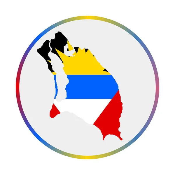 Icono de Barbuda Forma de la isla con bandera de Barbuda Signo redondo con anillo de degradado de colores de la bandera — Vector de stock