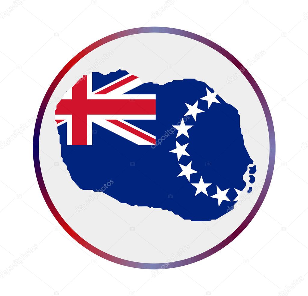 Rarotonga icon Shape of the island with Rarotonga flag Round sign with flag colors gradient ring