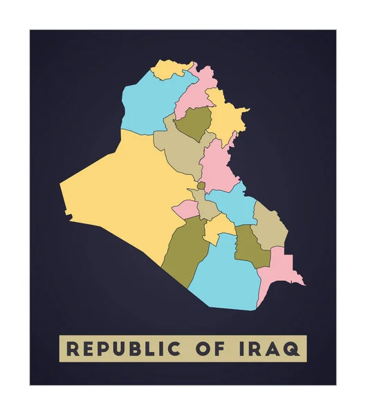 Плакат страны с регионами Форма Республики Ирак с названием страны Cool — стоковый вектор