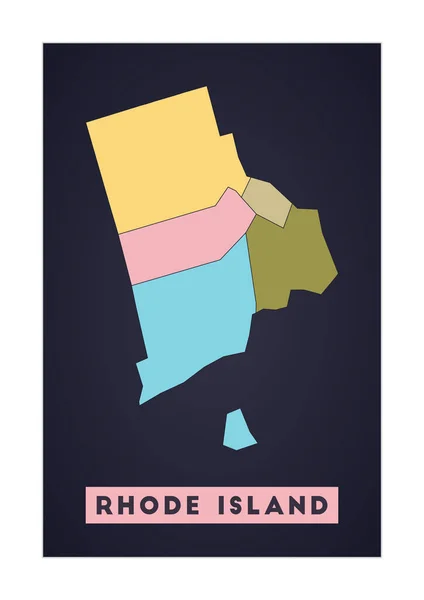 Mapa Rhode Islandu Nás státní plakát s regiony Tvar Rhode Islandu u nás státní název Radiant — Stockový vektor