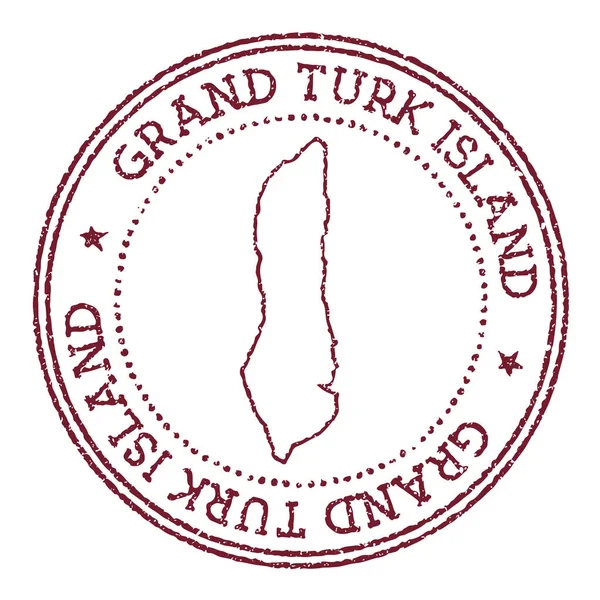 島の地図とグランドターク島の丸いゴムスタンプ円形のテキストとヴィンテージ赤パスポートスタンプ — ストックベクタ