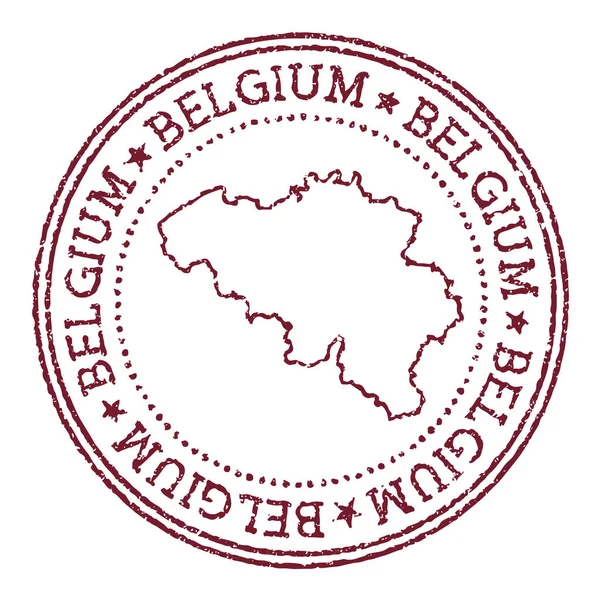 Belgio timbro di gomma rotonda con mappa del paese timbro passaporto rosso Vintage con testo circolare e — Vettoriale Stock
