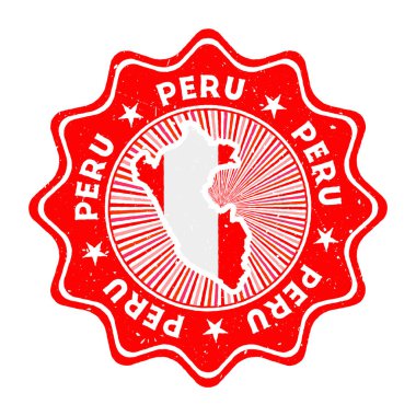 Ülke haritası ve ülke bayrağıyla damgalanmış bir kukla. Dairesel metin ve yıldızlı klasik rozet, vektör illüstrasyonu.