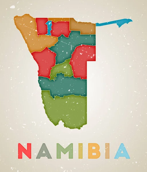 Namibia Map Country Poster Colored Regions Old Grunge Texture Vector — стоковий вектор