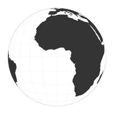 Dünya Haritası. Uydu% 28 eğik perspektif% 29 projeksiyon. Enlem ve boylam ağlı dünya. Meridyenler ve paralellikler üzerine dünya haritası. Vektör illüstrasyonu.