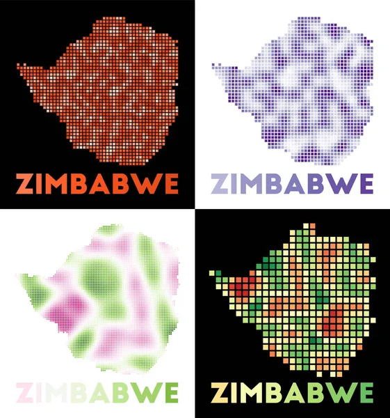 Zimbabwe Map Collection Map Zimbabwe Dotted Style Borders Country Filled — Stock Vector