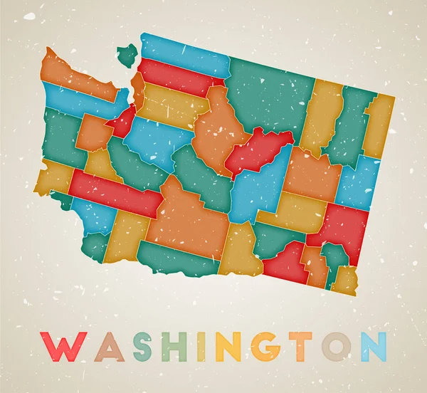 Washington Map State Poster Colored Regions Old Grunge Texture Vector — Image vectorielle
