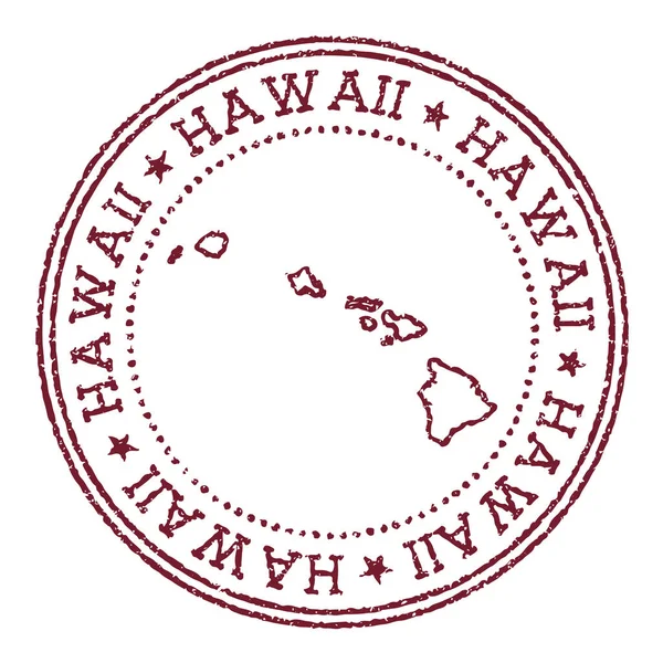 Hawaii round rubber stamp with island map Vintage red passport stamp with circular text and stars — Stock Vector