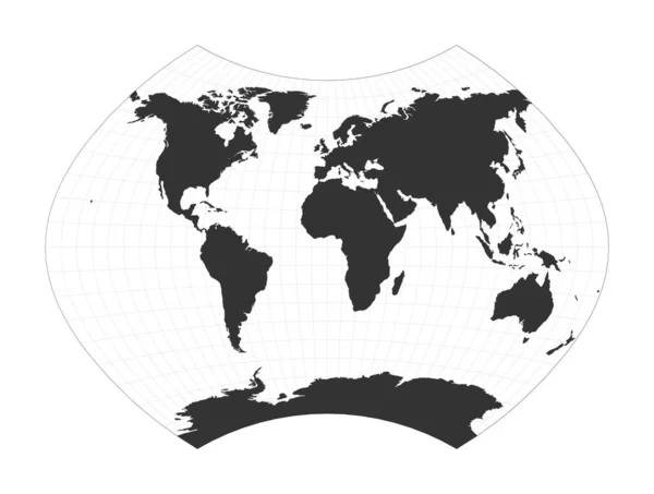 Mapa do Mundo Ginzburg IX projecção Globo com latitude e longitude net Mapa do mundo em — Vetor de Stock