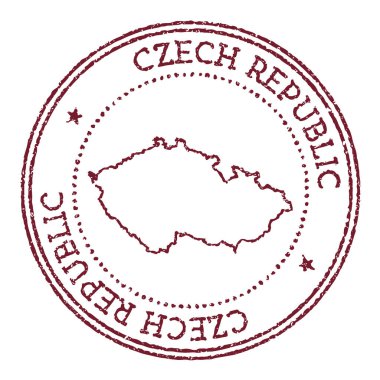 Çek Cumhuriyeti ülke haritalı yuvarlak lastik mühür Dairesel metin ile klasik kırmızı pasaport damgası