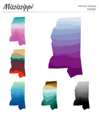 Mississippi Vibrant dalgalarının vektör haritaları. Parlak haritamız geometrik pürüzsüz.