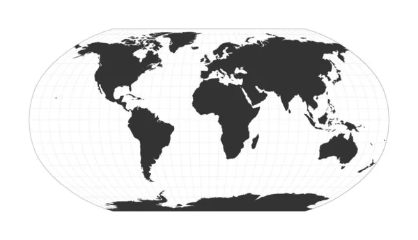 Mappa del mondo Globo di proiezione di Robinson con latitudine e longitudine netta Mappa mondiale sui meridiani — Vettoriale Stock