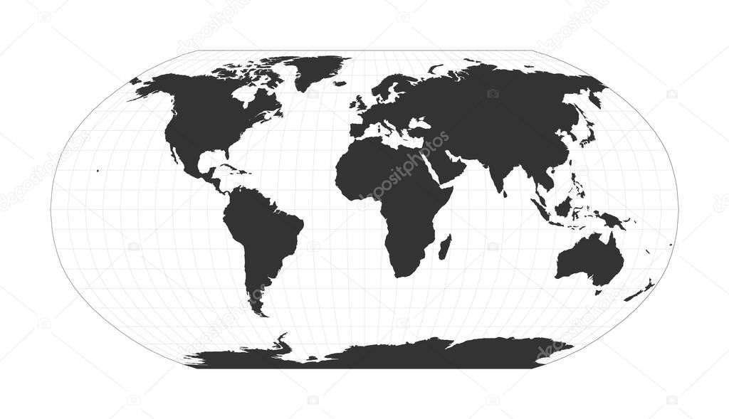 Map of The World Robinson projection Globe with latitude and longitude net World map on meridians