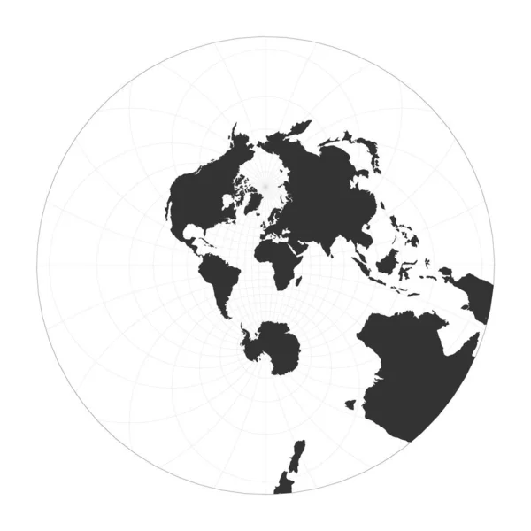 Karte der stereographischen Weltkugel mit Längen- und Breitengradnetz Weltkarte auf Meridianen und — Stockvektor