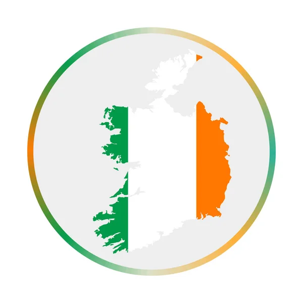 Ícone da Irlanda Forma do país com bandeira da Irlanda Sinal redondo com cores da bandeira anel gradiente —  Vetores de Stock