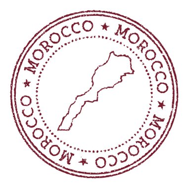 Fas yuvarlak damgalı, ülke haritalı, dairesel yazılı, klasik kırmızı pasaport damgalı ve...