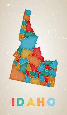 Idaho Haritası. Idaho 'nun Eski Grunge Doku Vektörü illüstrasyonuyla Amerika eyalet posteri.