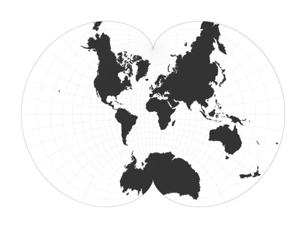 世界地図8月黄道帯の共形投影緯度経度網のある球 — ストックベクタ