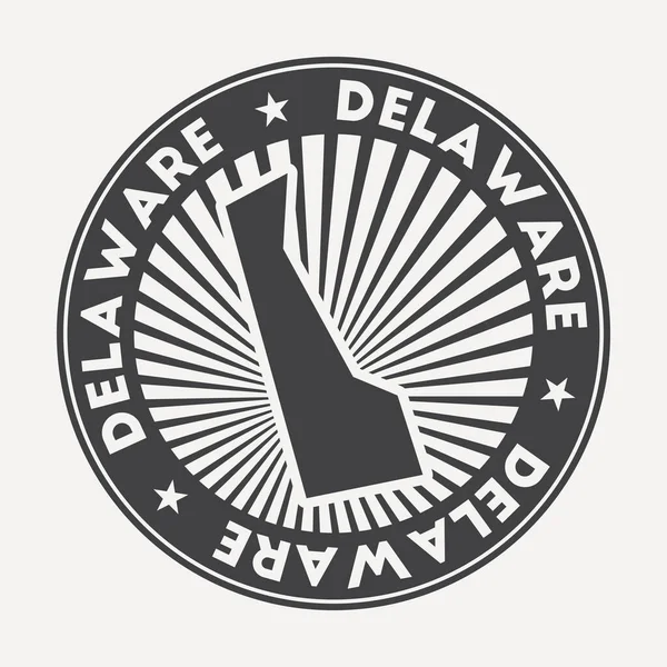 Logo rond Delaware Insigne de voyage vintage avec le nom circulaire et la carte de notre vecteur d'état — Image vectorielle