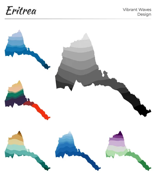 Conjunto de mapas vetoriais da Eritreia Design de ondas vibrantes Mapa brilhante do país em geométrico suave — Vetor de Stock