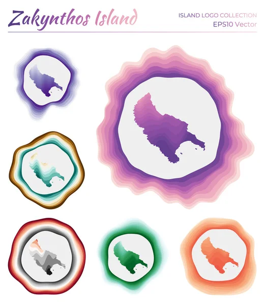 Colección de logotipos de Zakynthos Island Logotipo colorido de la isla Marcos dinámicos en capas únicas alrededor — Vector de stock