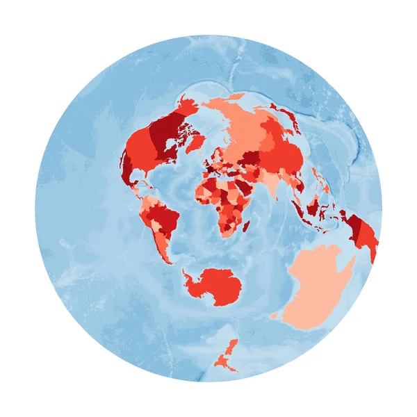 Mapa světa Airys minimumerror azimutální projekce Svět v červených barvách s modrým oceánem Vektor — Stockový vektor