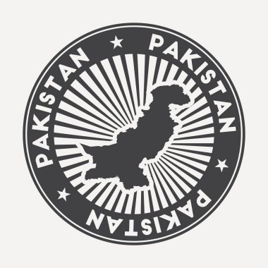 Pakistan yuvarlak logosu Dairesel adı ve ülke vektörünün haritası olan Vintage seyahat rozeti