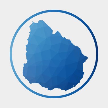 Uruguay simgesi, ülkenin gradyan halka içinde çokgen haritası Düşük poli Uruguay yuvarlak vektörü imzaladı
