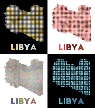 Libya haritası, ülkenin dikdörtgenlerle dolu noktalı stil sınırlarında toplanıyor