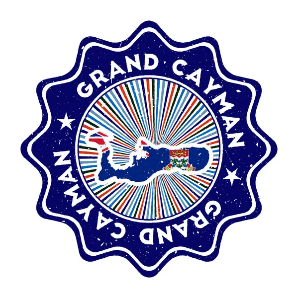 Grand Cayman ronde grunge stempel met landkaart en landvlag Vintage badge met ronde tekst — Stockvector