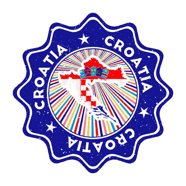 Croácia rodada grunge selo com mapa do país e bandeira do país emblema Vintage com texto circular e —  Vetores de Stock